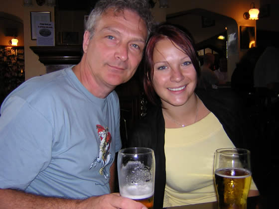 Dad and Me in the pub at Sevenoaks (where I DID leave my bag and had to get off the train in Orpington and go back!)