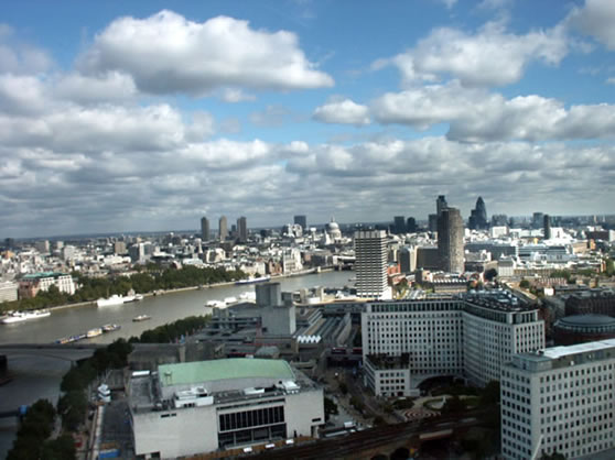 Looking Northeast, note St. Pauls and the Gherkin (Swiss RE Headquarters)