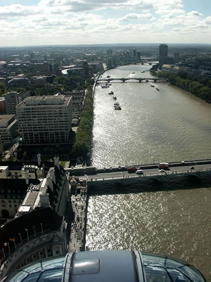 The Thames Looking South toward Westminster, Lambeth and Vauxhall Bridges and Millbank Tower