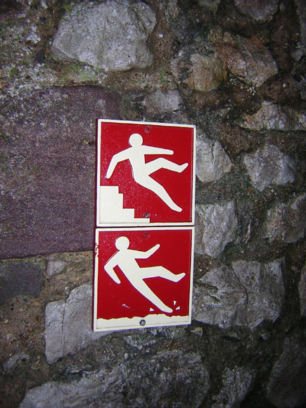 Please do not fall off stairs or castle.